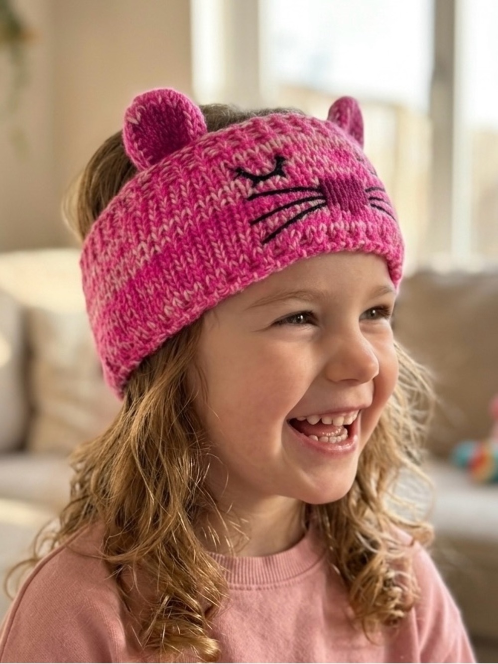 🌈6/$10 Gertex Kids Pink Knit Cat Ear Winter Headband Fleece Lined